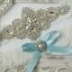 Wedding Garter Set, Bridal Garter Set, Vintage Wedding, Ivory Lace Garter, Crystal Garter Set, Something Blue - Style 100B