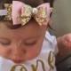 Baby/Girls Pink Gold Glitter Bow Headband/Hair Clip, pink gold birthday bow, Sparkle Bow, Wedding headband by Ruby Lovely Shop