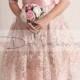 Lace short   Wedding party /reception/knee length/ V front / 3/4 Sleeves /blush pink Bridal Gown