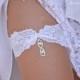 White Wedding Garter Set Stretch Lace Bridal Garter With Rhinestone Eye Shapes - Handmade Bridal Accessories