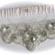 Ivory Bridal Garter Set  with Crystal Beaded and Platinum Embroidered Centering  Trim