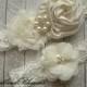 Beautiful IVORY Bridal Garter Set - Ivory Keepsake & Toss Wedding Garter - Chiffon Flower Rhinestone Lace Garters - Vintage Garter