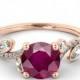2.00 CT Natural 7MM Leef Ruby Filigree Engagement Ring 14k Rose Gold Large Ruby Ring