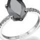 Marquise Black Diamond Engagement Ring white gold with white diamonds, Marquise ring, Solitaire ring, Antique Ring, Vintage Ring