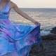 ocean blue halter wedding dress with soho train and crinoline