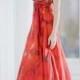 Red orange  turquoise silk long  halter wedding dress with crinoline by momosoho