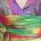 Rainbow silk halter dress yellow green pink turquoise hand made hand dyed  wedding dress by momosoho