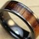 Black Ceramic Ring with Koa Wood Inlay (6mm width, Flat type)