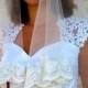 Lace Bridal Veil - with Beaded Scalloped lace Edge in two tier, Two layers lace wedding veil, Lace veil with blusher