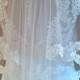 Two tier veil Alencon lace - white or light ivory with beaded scalloped lace edge, fingertip length