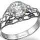 Diamond Engagement Ring 14K White Gold filigree ring, Wedding Ring, Art Deco Engagement Ring, Gispandiamonds, Gift, Bridal Jewelry