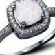 Halo Solitaire Accent Wedding Engagement Ring 1.42CT Princess Cut Lab White Opal Round Russian CZ Black Gold Over Solid 925 Sterling Silver