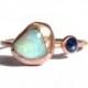 Natural Rough Australian Opal & Rose Cut Blue Sapphire Ring - Solid Rose Gold Ring - Stackable Ring - Thin Gold Ring - Engagement Ring.