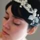 Bridal antique lace headband hair band headpiece head dress clip and detachable mini unique tulle veil leaves vintage - GRACE