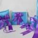 Wedding Accessories Turquoise Purple Flower Girl basket Ring Pillow Guest Book Pen Your Colors