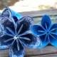Paper Flowers of Sapphire Blue 6 Origami Flowers With Stems