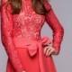 Chic Maxi Dress Coral.Top Lace Dress Evening .Full Skirt Dress with Belt.