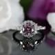 6.5mm Pink Moissanite Halo Engagement Ring with Diamonds (available in rose, white, yellow gold and platinum)