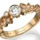 Leaf Engagement Ring Diamond Ring Wedding Ring Art Deco Ring Vintage Diamond Ring Rose Gold Antique Engagement Bridal Jewelry leaves