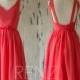 2015 Coral Chiffon Bridesmaid dress, Pretty Wedding dress, Knee-length Party dress, Orange Red Formal dress, Elegant Evening Dress (F141)