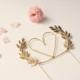 Gold heart wedding cake topper, Heart and leaves cake topper, Woodland cake topper, Rustic chic wedding, Woodland, Heart cake topper