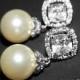 Bridal Ivory Drop Pearl Earrings Swarovski 10mm Pearl Cubic Zirconia Earrings Wedding Earrings Bridal Jewelry Pearl Earring FREE US Shipping