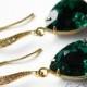 Emerald Green Crystal Earrings Swarovski Emerald Rhinestone Vermeil Gold CZ Earrings Wedding Earrings Bridesmaid Jewelry Teardrop Earrings