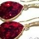 Dark Red Crystal Earrings Siam Red Rhinestone Gold Earrings Vermeil Gold CZ Red Earrings Swarovski Siam Rhinestone Wedding Jewelry Bridal