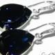 Dark Indigo Blue Crystal Earrings Swarovski Dark Indigo Earrings Wedding Sterling Silver Cz Dark Blue Rhinestone Earrings FREE US Shipping