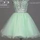 2015 New Design Mint Beading Rhinestone 2 Piece Party Dress/Short Organza Homecoming Dress/Sparkly 2 Piece Prom Dress/Short Dress DH435