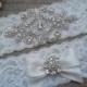 OLIVIA Style A-Vintage Inspired Wedding Garter Set, Ivory Lace Garter, Rhinestone Crystal Bridal Garter