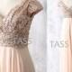 Rose Gold Sequin Chiffon Long Bridesmaid dress, Cap Sleeves Wedding dress, Long Chiffon Sequin dress, Party dress, V neck Formal Dress