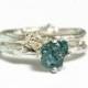 Uncut Blue Diamond Wedding Ring, April Birthstone, Rough Diamond Twig Ring, Bridal Set, custom size