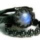 Moonstone Bridal Set, Black Engagement Ring, Rustic Twig Ring, Oxidized Sterling Ring