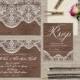 Lace & Wood Wedding Invitations / Shabby Chic Weddings or Rustic Weddings / Vintage-Inspired Invites / PRINTED Wedding Cards