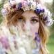 Dried Flower Bridal Crown Floral hair wreath by Michele at AmoreBride Goddess Headdress wedding acessories pink blue artificial halo circlet