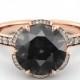 1.00 CT Natural Flower Black Diamond Filigree Engagement Ring 14k Rose Gold Large Black Diamond Ring