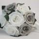 Wedding bouquet, bridal bouquet, bridesmaid bouquet,bridal paper flower,paper flower bouquet,gray and white roses,