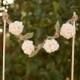 Rustic Cake Topper- Ivory Flower Garland with Leaves- Wedding Cake Topper Garland