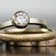 Engagement ring, wedding band set - modern moissanite diamond mixed metals stacking set - eco friendly, handmade
