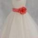 Ivory / Coral (pictured) Flower Girl Dress pageant wedding bridal children bridesmaid toddler elegant sizes 6-9m 12m 2 4 6 8 10 12 14 