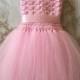 Pink flower girl tutu dress, birthday tutu dress, crochet tutu dress, corset tutu dress