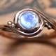 Rose gold moonstone ring - unique engagement ring with rainbow moonstone - swirl band - artisan ring Pirouette ring - custom made to order