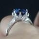 Lotus flower Diamond & Blue Sapphire Engagement Ring Round 2ct 8mm 14k 18k White Yellow Rose Gold-Platinum-Custom made-Wedding-Anniversary