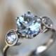 Aquamarine And White Sapphire Palladium Ring, Gemstone Ring, Three Stones Ring, Engagement Ring, Stacking Ring -Made To Order