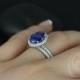 Chantelle 10x8mm 14kt White Gold Oval Blue Sapphire And Diamond Halo Wedding Set (Other Metals And Stone Options Available)