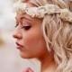 Halo headband flower crown - Bridal head piece - wedding hair accessories - crochet lace - boho-  ivory and rhinestone flowers