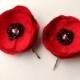 Set of 2 Small Silk Poppy Red Flower Hair Clips, 2" Fabric Poppies Bobby Pins, Red and Black Flower for Hair, Red Floral hair Accessories