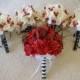 Wedding bouquet set in red real touch orchids and ivory and red orchids, bridal bouquets