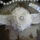 SALE-GARTER-Wedding Garter - Garters - Ivory Lace Garter - Shabby Chic - Bridal Garter - Toss Garter - Rhinestone Wedding Garter